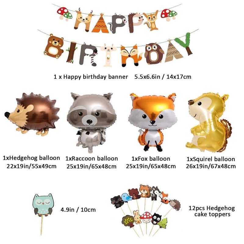 Finypa Animal Birthday Party Decorations, Woodland Happy Birthday Banner Hedgehog, Squirrel, Fox, Raccoon Animal Balloon Garland & Arch Kit for Boy Girl Baby Shower Birthday Supplie - Image 3